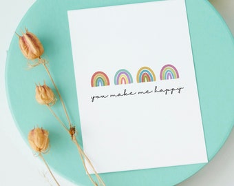 Greeting Card Rainbow Thank You Card Hand-drawn Greeting Card Minimalistic Card Instant Download Thanks Printable Card Happy