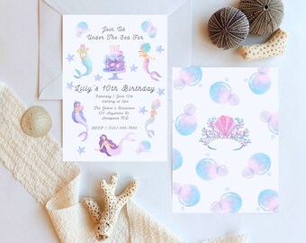 Invitation Mermaid Birthday Under Sea Invitation Invite Under the Sea Birthday Editable Party Invite