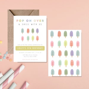 Invitation Summer Birthday Popsicle Invitation Birthday Invite with popsicles Party Editable Invite Minimalist Popsicles Ice Cream Party