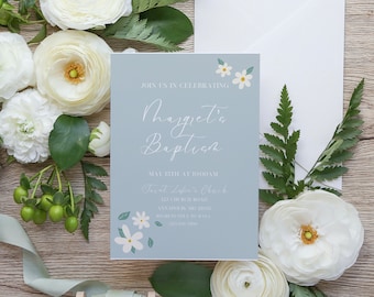 Invitation Floral Birthday Minimal Invitation Baptism Flowers Printable Invitation Digital Party Invitation