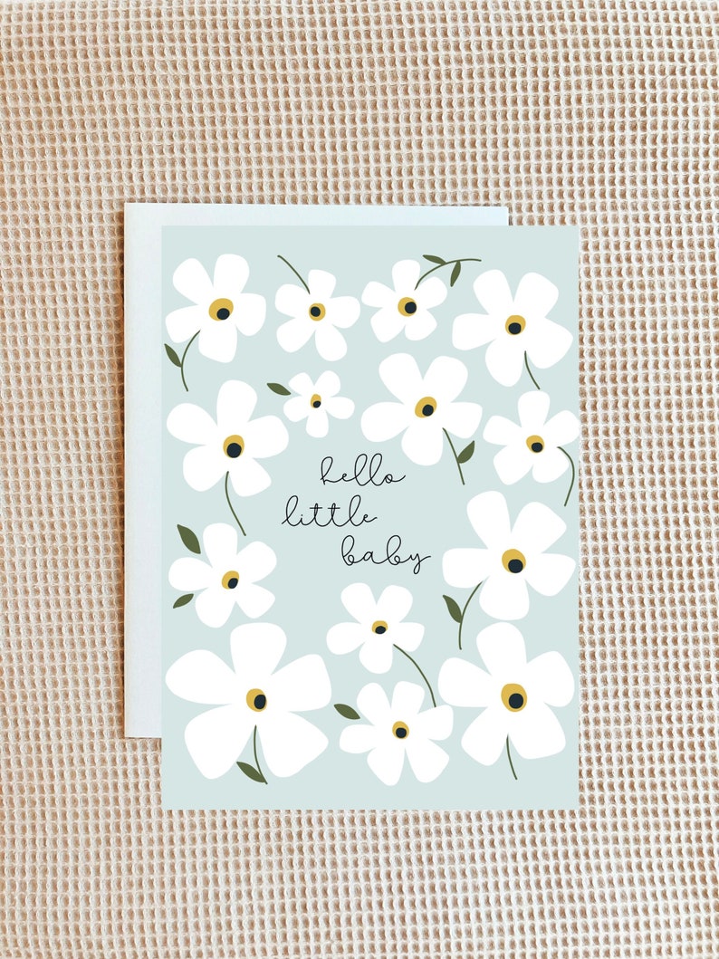 Greeting Card Baby Card Floral Greeting Card Hand-Drawn Cards Flowers Greeting Cards Minimalistic Pinrtable Cards Digital Baby Shower Card image 1