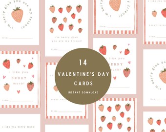 Kids Valentine&#39;s Day Cards Printable Berry Valentine Cards Instant Download Valentines party Printable