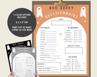 Boo Buddy Questionnaire, Boo Buddies Printable, You&#39;ve Been Booed Questions, Halloween Gift Exchange Survey, Teacher Coworker Questions,