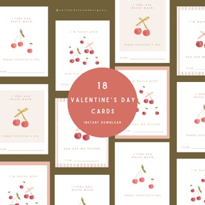 Cherry Valentine&#39;s Day Cards Printable Kids Berry Valentine Cards Instant Download Valentines party Printable