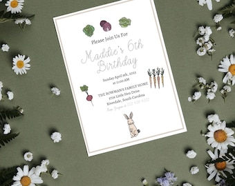 Invitation Birthday Garden Invitation Summer Garden Party Invitation Veggies Invite Rabbit Hand drawn Invitation Editable Invite