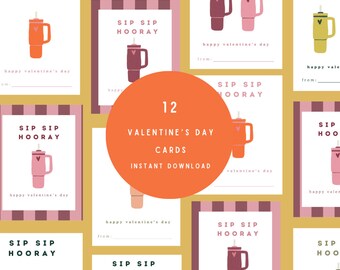 Tumbler Cup Valentine's Day Cards Printable Kids Tumbler Drink Cup Valentine Cards Instant Download Valentines party Printable