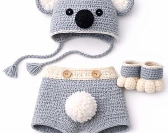 Gehaakte koala als fotoprop voor pasgeborenen | Handgemaakte Australische babyoutfit | Koala muts en luierbroekje set | Kraamcadeau | Pasgeboren foto's Canada