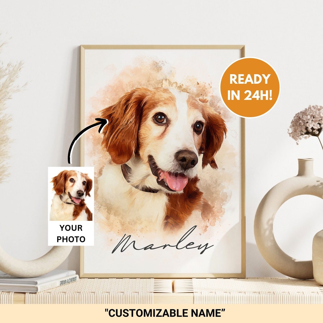 Personalized Watercolor Pet, Memorial Gift Dog Custom Pet Portrait From ...