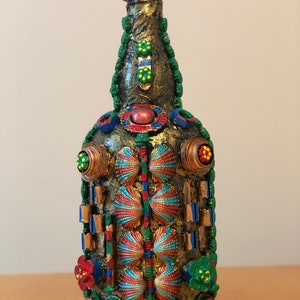 Decorative Glass Bottles 6.5 Embellished with WISDOM Polymer Clay Tile