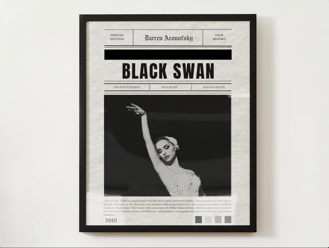 Black Swan Retro Newspaper Print, Black Swan Poster, Movie Digital ...