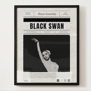 Black Swan Retro Newspaper Print, Black Swan Poster, Movie Digital Print, Film Digital Print, Movie Poster Digital Print, Black Swan