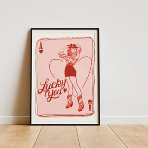 Ace Card Cowgirl Print Estética Wall Art Prints Pink Wall Art Impresiones digitales Dorm Decor Wall Prints apartamento occidental Imprimible Art Posters