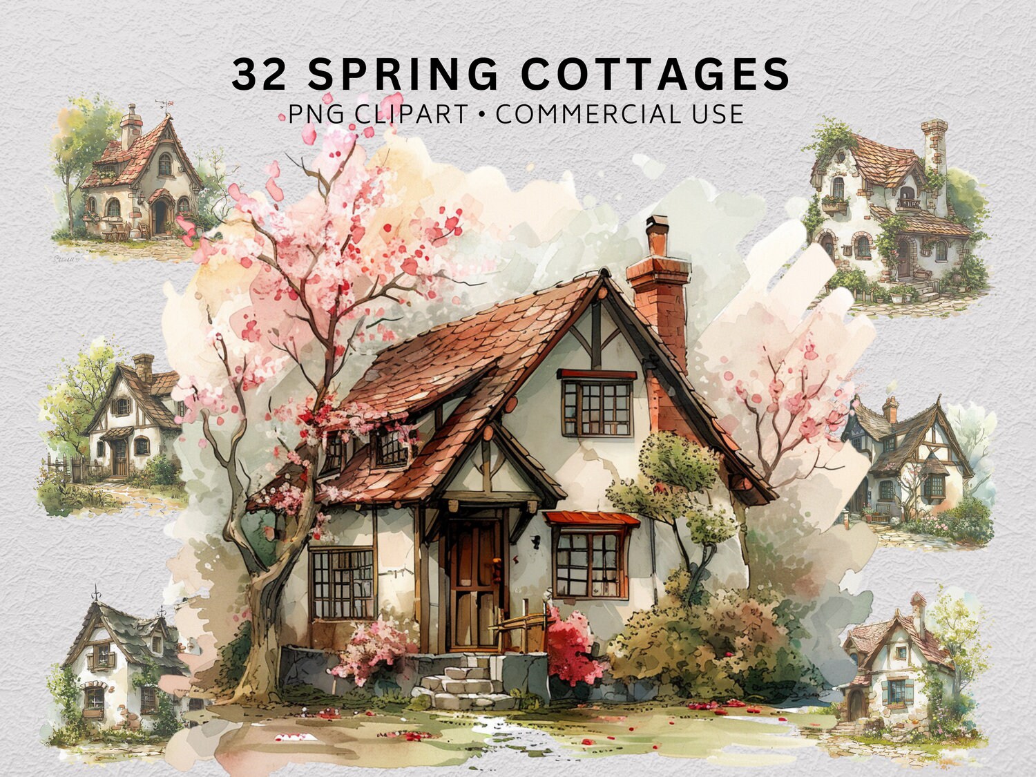 Spring Cottages Clipart PNG, Cottage PNG, Spring Clip Art, Scrapbook ...