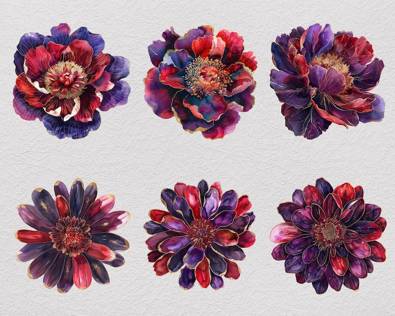Purple and Red Flowers Clipart, Lily Flower PNG Instant Download for ...