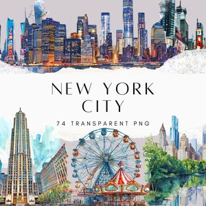 74 New York Clipart, Watercolour City Clipart Bundle, New York City Clipart, Cozy Clipart, Destination PNG, Empire State PNG by ChromaChaos