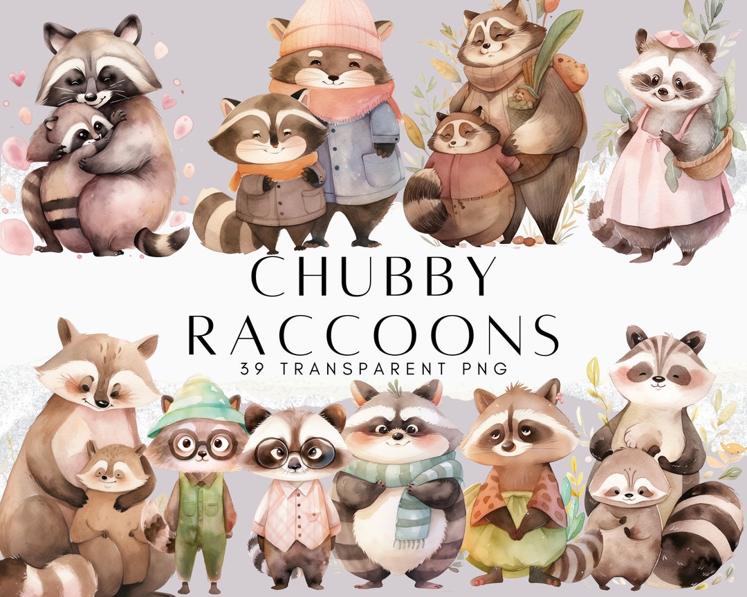 Chubby Raccoons Clipart, Cute Critters, Scarf and Beanie, Cute Raccoons ...