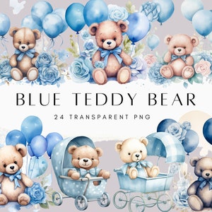 Blauer Teddybär Clipart, Teddybär mit Ballon PNG, Kinderzimmer Dekor PNG, Ballon Clipart, Teddybär, Kinderzimmer Dekor Clipart, Einladung