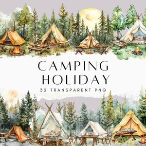 Summer Camping Holiday Clipart, Watercolour City Clipart Bundle, Around the World Clipart, Summer Clipart, Sunny Trip PNG, Camping Vacation