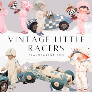 Vintage Little Racer Clipart, Vintage Racers Clipart, Vintage Kids with Racer Car PNG clip art graphics instant download for commercial use