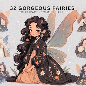 Gorgeous Fairies Clip Art, Fairy PNG, Fairy Clipart, Wall Decor, Transparent PNG, Watercolor Clipart, Goodnotes Stickers, Digital Sticker