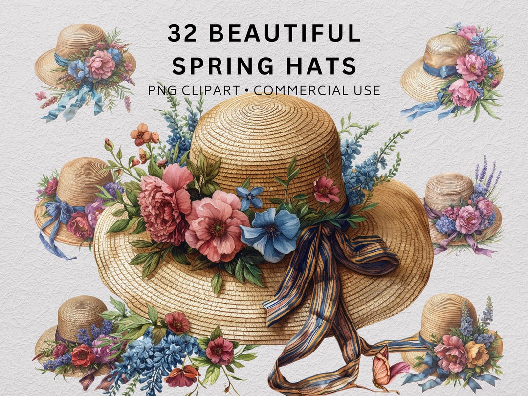 Watercolour Beautiful Spring Hats Clipart Bundle, Hat Clipart, Cozy ...