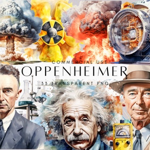 33 Watercolor OPPENHEIMER Clipart, Physicist Clip Art PNG, Atomic Bomb, Digital Stickers, Junk Journal, Instant Download, Commercial Use