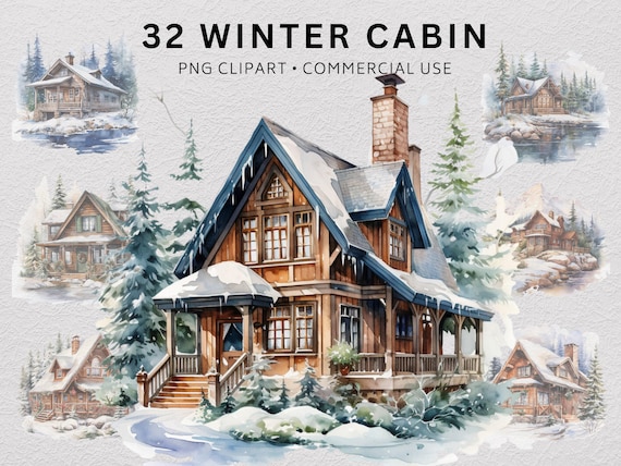 Winter Cabin clipart PNG, Cabin PNG, Cozy Cabin, Winter Clip Art, Scrapbook, Junk Journal, Paper Crafts Scrapbooking by ChromaChaos
