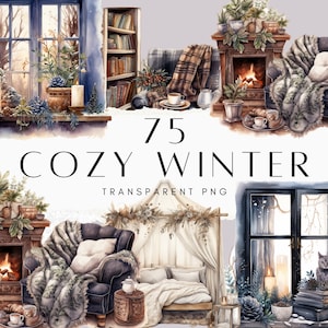 75 Aquarell Cosy Winter Clipart Bundle, Decke Clipart, Cosy Clipart, Cottagecore Clipart, Reading, Kaffee Clipart, Winter Clip Art