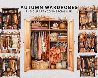 40 Autumn Wardrobe Clipart Bundle, Fall Clipart PNG, Watercolour Cozy Sweater and Coat Outfits, Digital Download