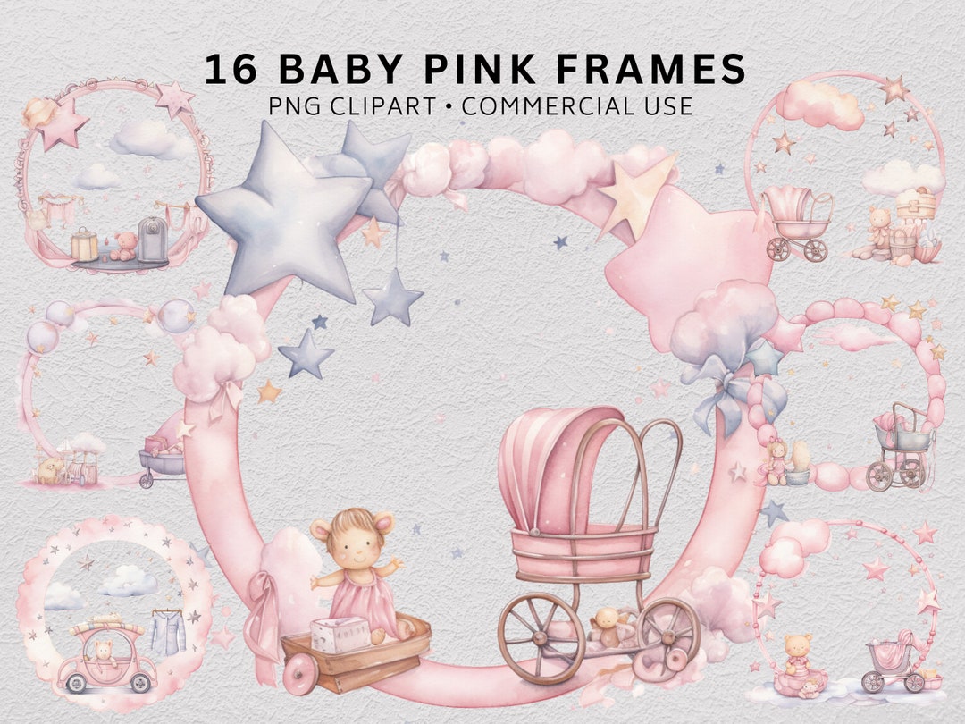 Baby Pink Frame Decorations Clip Art Bundle, Invitation Decor, Wall