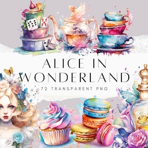 Alice in Wonderland PNG, Watercolor Alice in Wonderland Clipart, Fairytale Clipart, Alice PNG, Queen of Heart, Mad Hatter, Commercial use