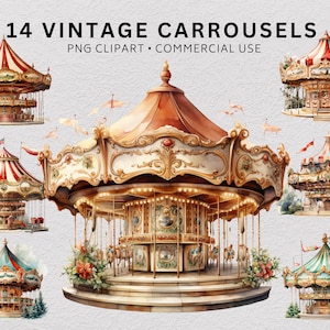 Winter Carrousel clipart PNG, Vintage Carrousel PNG, Winter Clip Art, Scrapbook, Junk Journal, Paper Crafts Scrapbooking by ChromaChaos