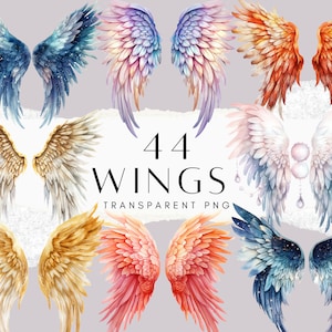 44 Watercolour Angel Wings Clipart, Watercolor clipart, Feather wings png, Fantasy Wings Clipart, Heaven Clipart, Digital Download, Clip Art