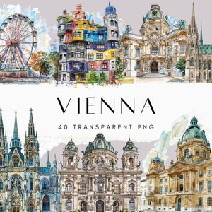 Vienna Clipart, Watercolour City Clipart Bundle, Around the World Clipart, Landmark Clipart, Destination, Belvedere
