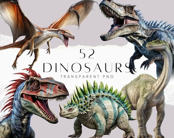 恐竜クリップアート52点PNGバンドル、水彩恐竜キッズアクティビティシート、T-Rex、トリケラトプス、プテロダクティルス、教室での商用利用ダウンロード