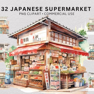 Japanese Supermarket Clipart Bundle, Christmas Market, Stall Clipart, Market Clip Art, Winter Shop Clipart, Commercial License
