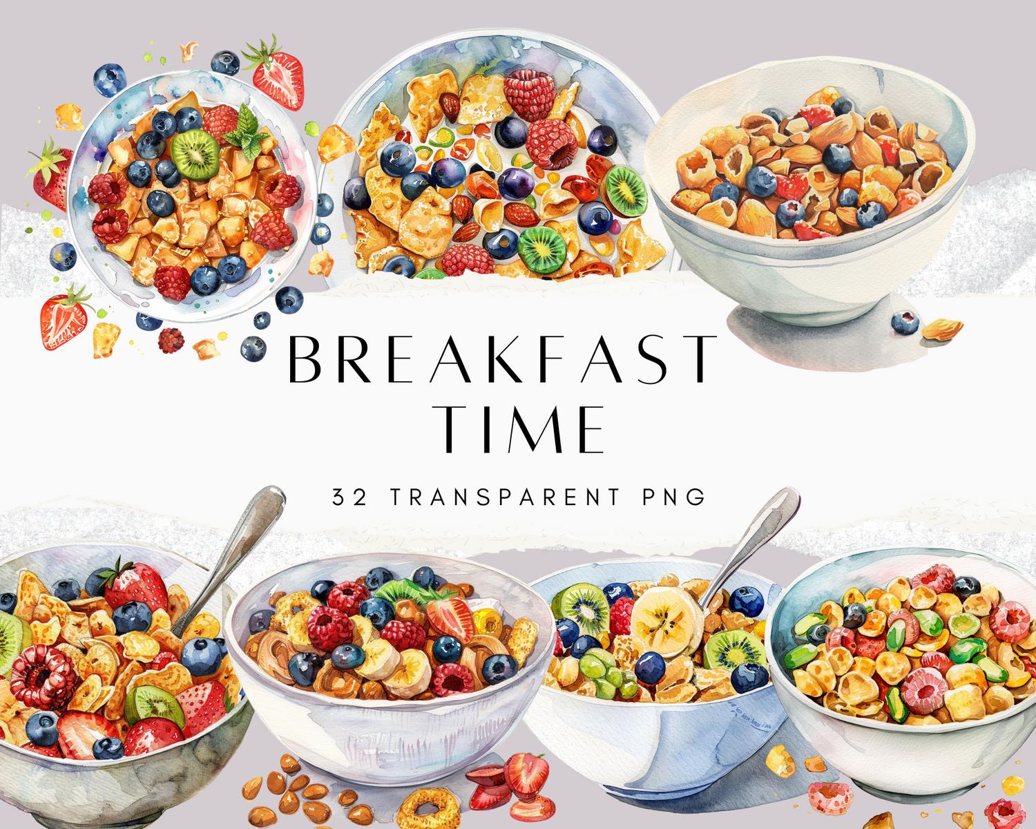Breakfast Clipart, Cereal Clipart, Vintage Cereal Clipart, Cheerios Clipart, Breakfast Clipart, Vintage Cake PNG, Digital Stickers