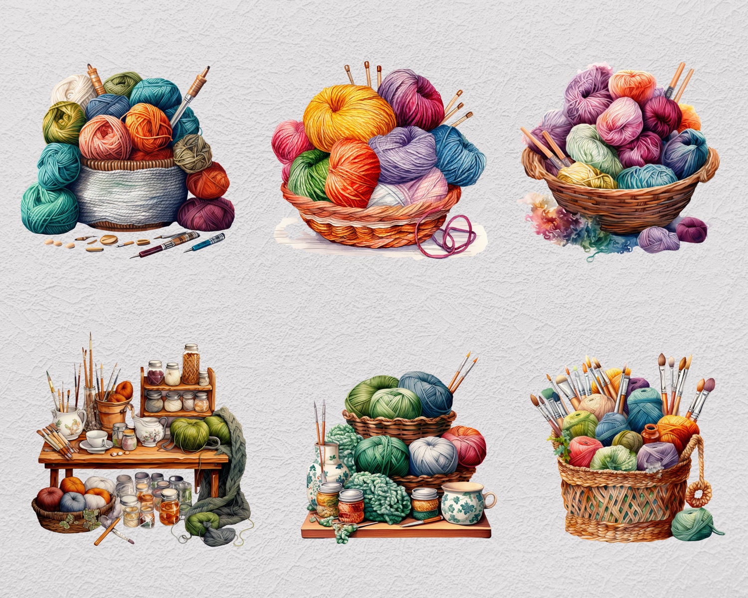 Watercolor Knitting and Crochet Clipart, Yarn PNG, Wool Clipart, Hobby ...