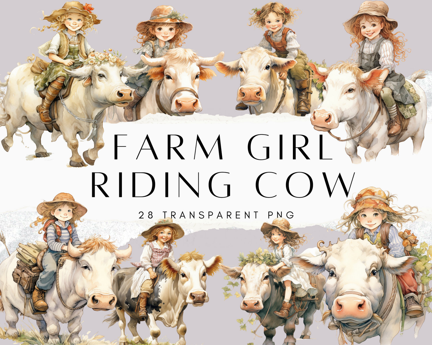 Farm Girl Riding Cows Clipart PNG Sublimation Bundle, Farm PNG, Cow ...