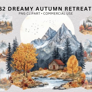 Dreamy Autumn Retreat Clipart PNG, Decoration Clip Art, Scrapbook Junk Journal Paper Craft, Digital Sticker by ChromaChaos