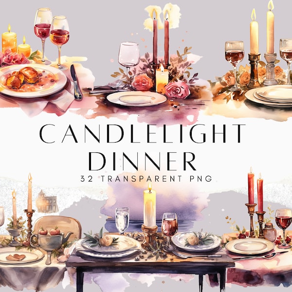 Candlelight Dinner Clipart, Romantic Dinner PNG, Couple PNG, Valentine Clip Art, Scrapbook, Junk Journal, Digital Sticker by ChromaChaos