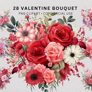 Valentine Bouquet Clipart PNG, Decoración de San Valentín PNG, Valentine Clip Art Scrapbook Junk Journal PaperCraft Digital Sticker por ChromaChaos