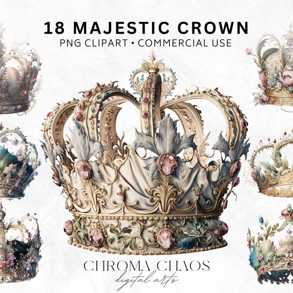 18 Crown Clip Art, Transparent PNG, Beautiful Watercolor Majestic Crown Clipart, Commercial Use, Transparent Background, Digital Stickers