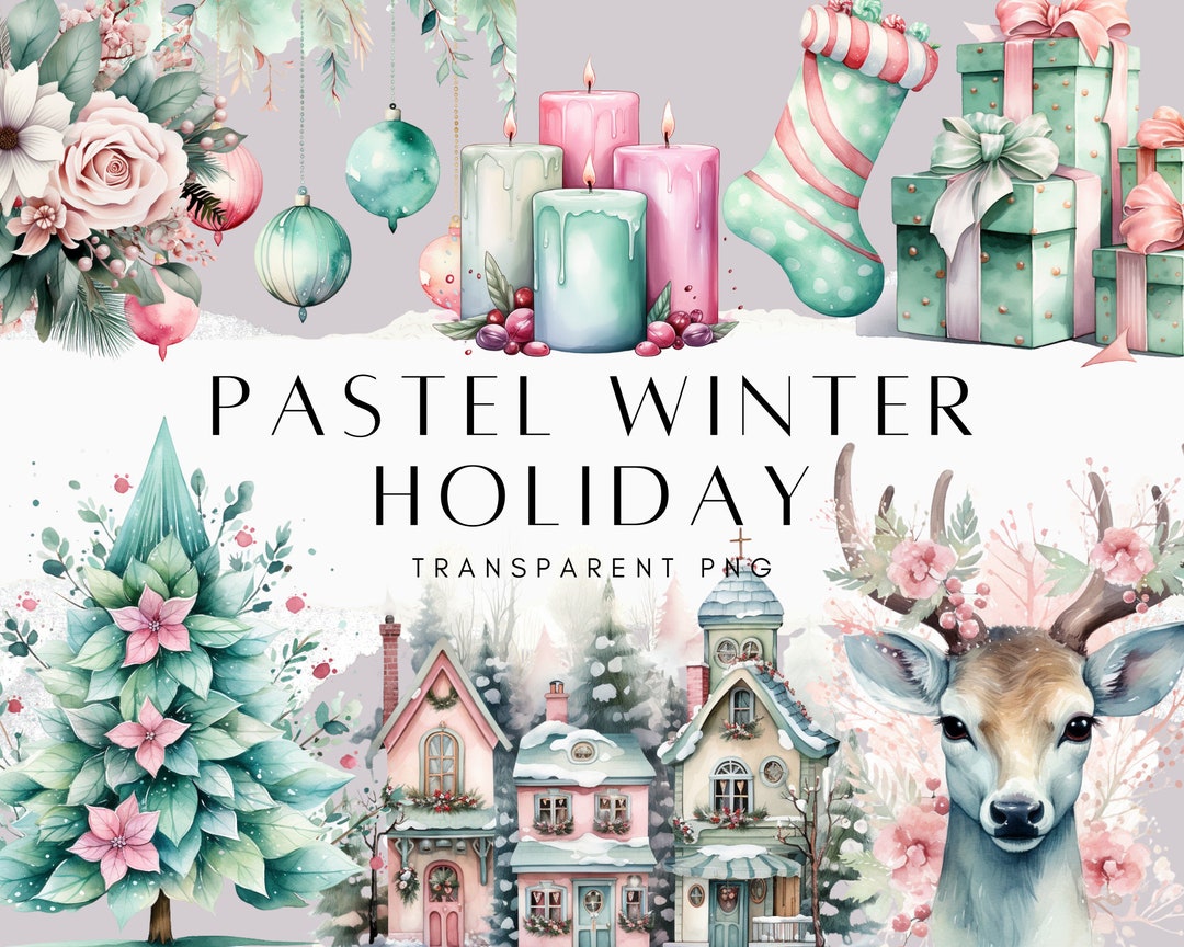 73 Pastel Winter Holiday Clipart, Holiday PNG, Winter Clip Art