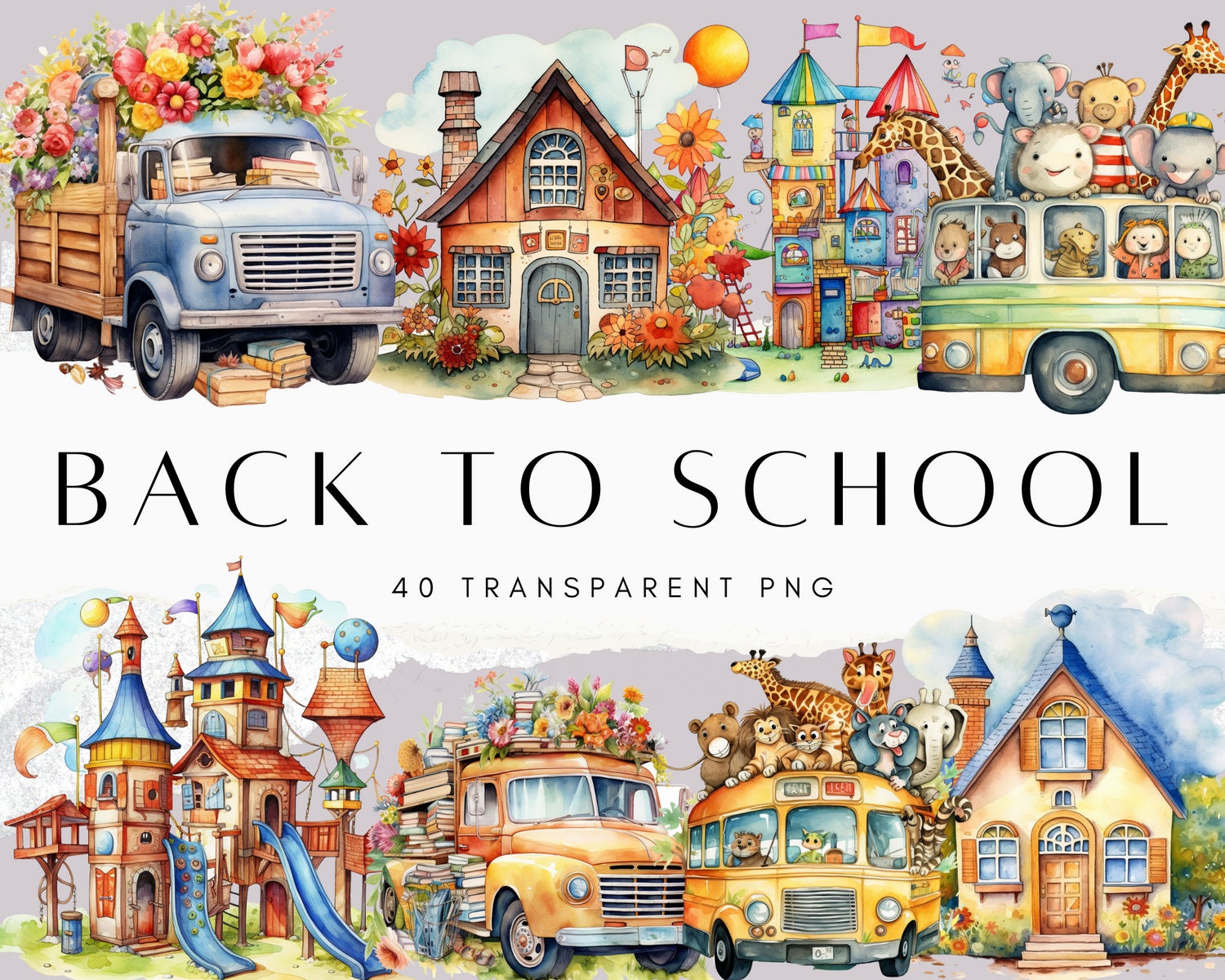 Back to School Clipart PNG Bundle, Transparent Clip Art for Kids ...