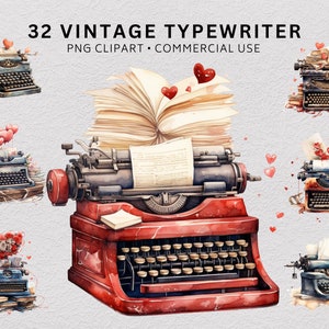 Vintage Schreibmaschine Clipart, Vintage Brief PNG, Liebesbrief PNG, Valentinstag Clip Art, Scrapbook, Junk Journal, digitaler Aufkleber by ChromaChaos