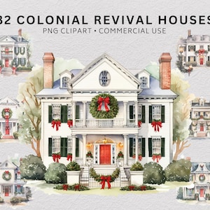 Colonial Revival House clipart PNG, Architecture Clipart, Vintage Building PNG, Scrapbook, Junk Journal, Paper Crafts Scrapbooking
