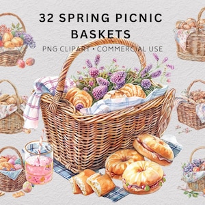 Spring Picnic Basket clipart PNG, Spring ClipArt, Scrapbook, Junk Journal, Cherry Blossom PNG, Scrapbooking, Digital Sticker by ChromaChaos