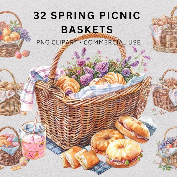 Spring Picnic Basket clipart PNG, Spring ClipArt, Scrapbook, Junk Journal, Cherry Blossom PNG, Scrapbooking, Digital Sticker by ChromaChaos