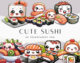 Cute Sushi Clipart PNG, Food Decoration PNG, Japanese Sushi Clip Art, Scrapbook Junk Journal Paper Craft, Digital Sticker by ChromaChaos